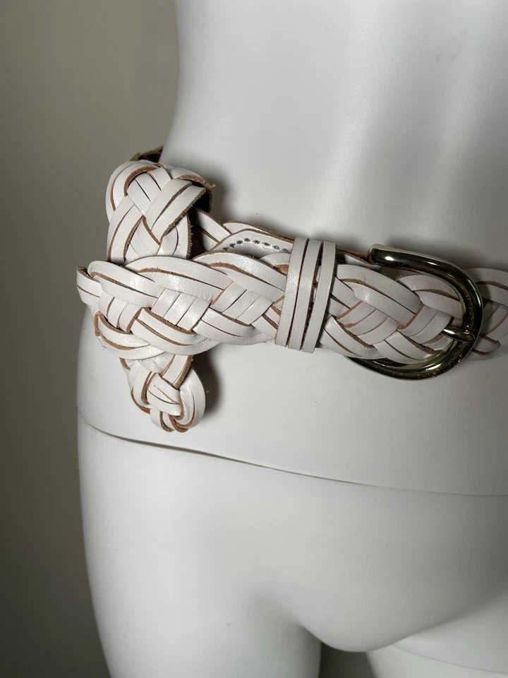 J экипажа широкий плетеный кожаный ремень белый коричневый женщин SZ XS/S латунная пряжка богемное - Изображение 2 из 4