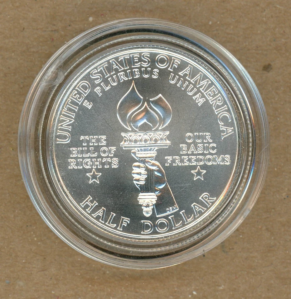 1993 U.S. Bill of Rights Silver Half Dollar US Mint UNC 50C Commemorative - Image 2 of 2