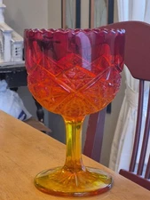 Viking Glass USA 8"×5" Amberina Compote YESTERYEAR Yellow Cadmium EUC