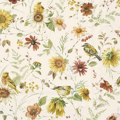 20 Servietten Late Summer Beauties VöGel Tiere Herbst Blumen Garten Deko 33X33Cm-image