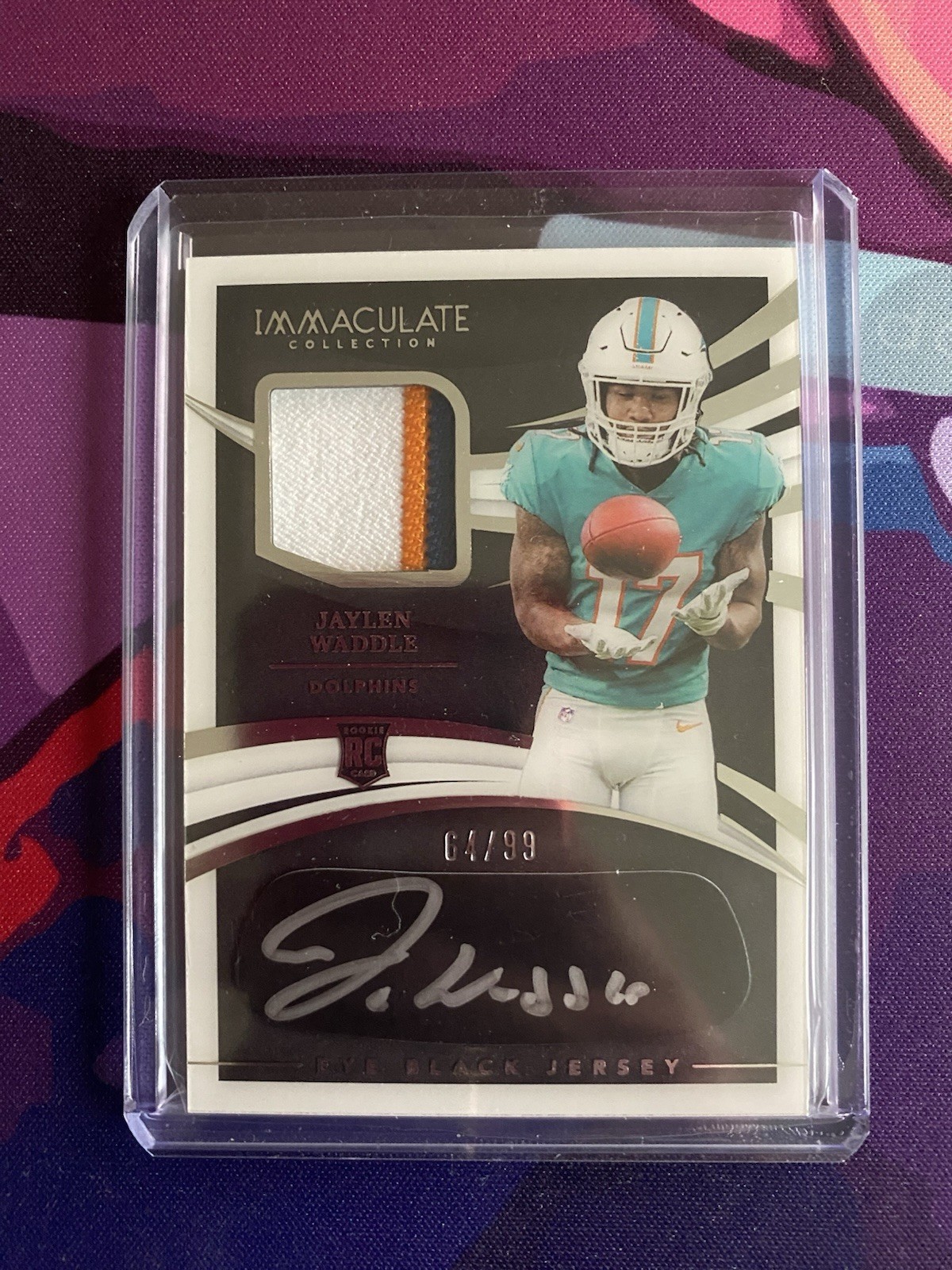 2021 Immaculate Jaylen Waddle Eye Black Jersey RPA 64/99 3 Color Patch