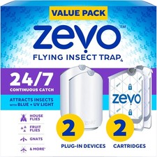Zevo Flying Insect Trap (2 Plug-in Bases + 2 Cartridges) Featuring Blue UV Light