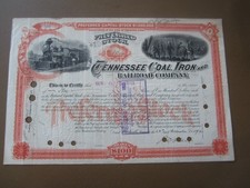 1892 - TENNESSEE COAL IRON and RAILROAD Co., - Stock Certificate - NASHVILLE
