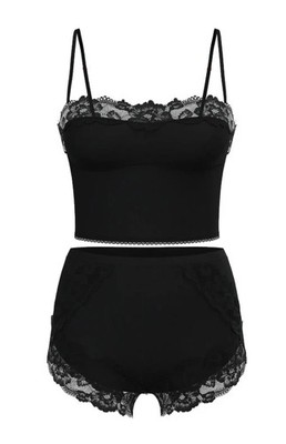Victoria's Secret Modal Soft & Lace Trim Straight-Neck Cami Set Black Medium