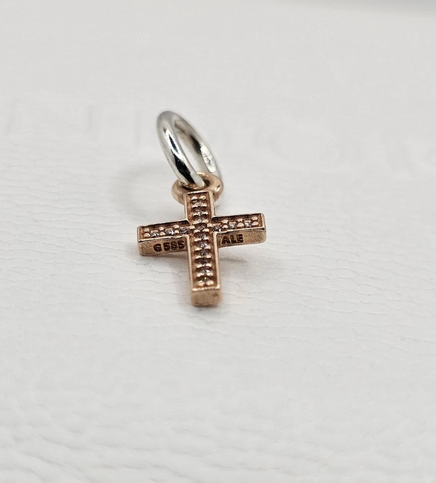 ✨️ Auténtico Pandora ROSA CRUZ COLGANTE ENCANTO, ORO 14K Foto 4 de 4