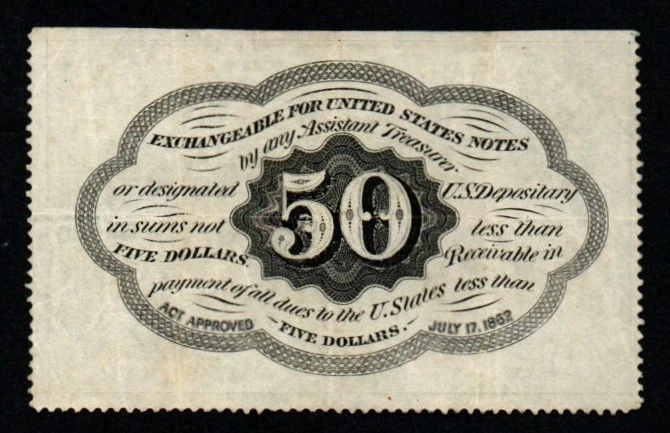 SCARCE NO-MONO/PERF 1st Issue 50c 1862-63 CRISP VF+/XF Fractional Currency! - Image 2 of 2