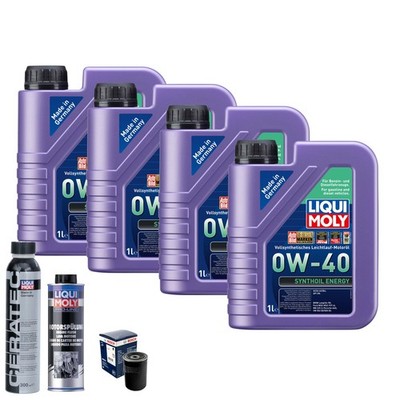 Motoröl 0W40 LIQUI MOLY Synthoil Energy 4L+BOSCH Ölfilter +Spülung +Cera Tec