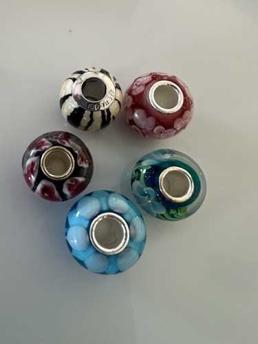 Authentic Milano Glass Set Of (5) Seven Unique Glass Beads 925S Various - Picture 2 of 23