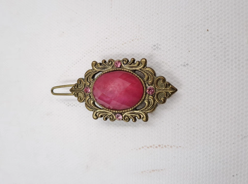 Vintage Hair Clip Antique Style Pink Stone Floral Design T2710 FMHJ - Image 3 of 4