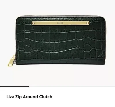 Fossil Liza Zip-Around Clutch Wallet Spruce Green Croc-Embossed Leather - Bild 1 von 4