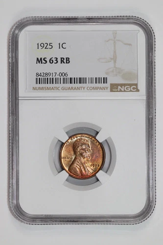1925 LINCOLN WHEAT CENT NGC MS63 RB