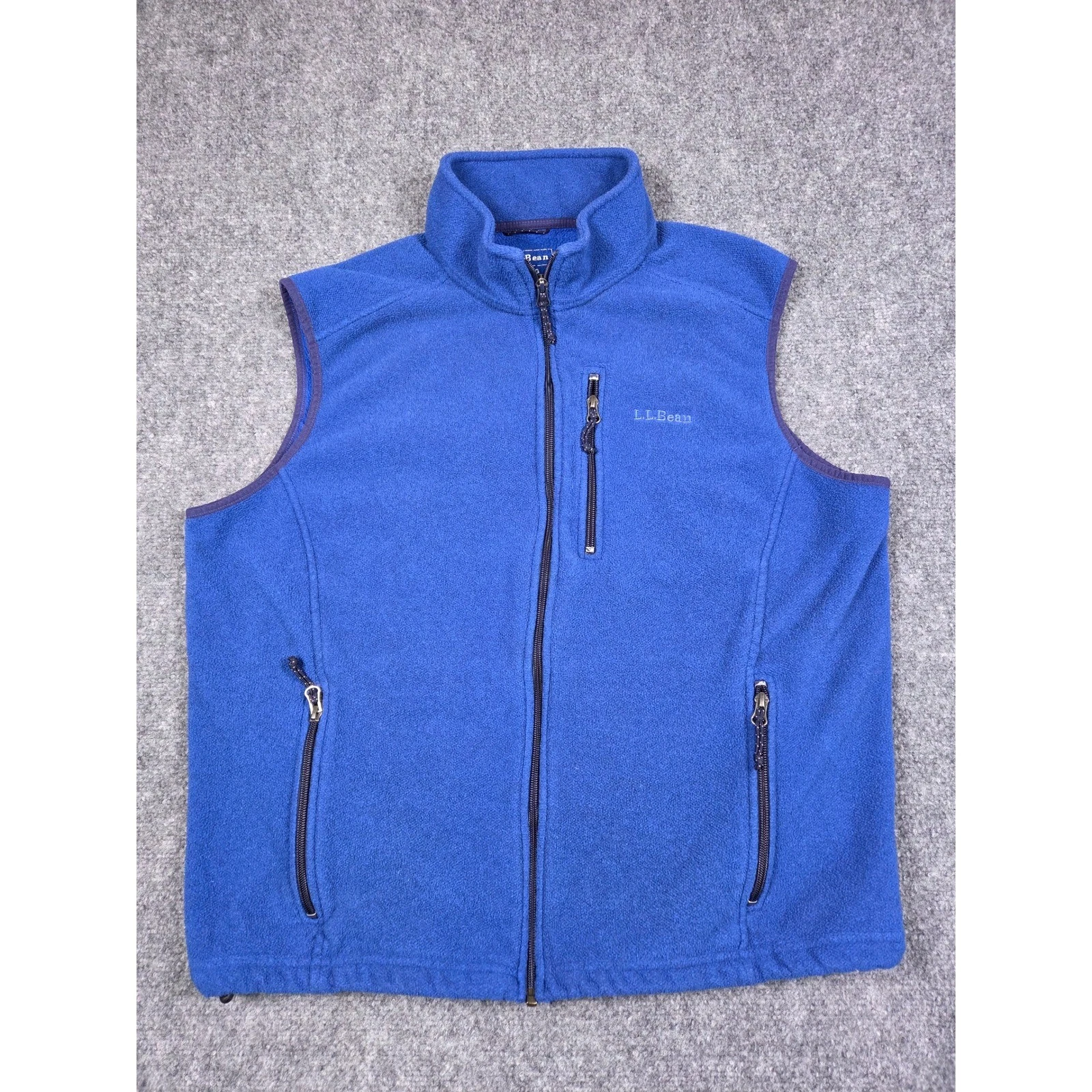 L.L. Bean Fleece Vest Mens L Blue Polartec Full Zip Sleeveless Jacket 284628