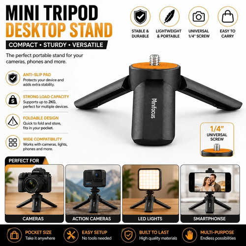 Mini Tripod Stand 1/4" Screw Portable Handheld Tripod for Phone & Camera ✅