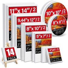 14 Packs Stretched Canvases for Painting, Multi Pack 11x14, 9.44x12, 8x10, 5x...