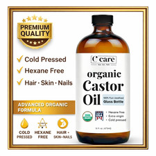 Castor Oil Organic Cold Pressed Unrefined Glass Bottle USDA Certified 100 Pure