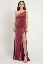 Jenny Yoo Collection Rose Stretch Velvet One Shoulder Bridesmaid Maxi Dress 12