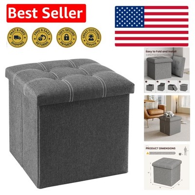 Compact 15-Inch Grey Storage Cube Ottoman - Stylish Seating and Storage Solution