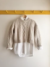Isabel Marant Etoile wool fisherman cropped cable knit sweater ivory cream 36 FR