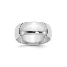 Sterling Silver Domed Half-Round Wedding Band, Rhodium Plated, 8 Mm Wide