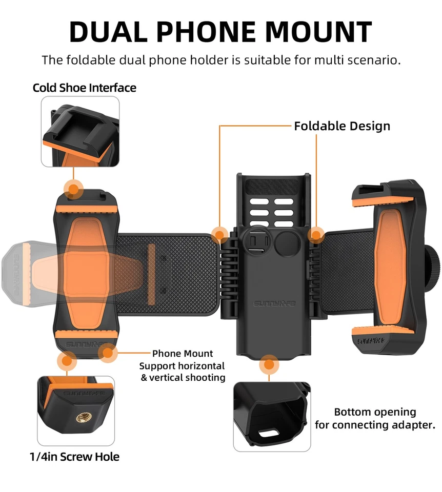 For DJI Osmo Pocket 3 Gimbal Camera Accessories Dual Phone Mount Holder & Tripod - Image 4 of 4