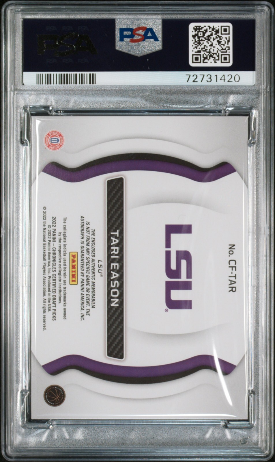 PSA 7 - TARI EASON #/25 Auto 2022 Chronicles Certified Freshman Fabric PRIME RPA view 2
