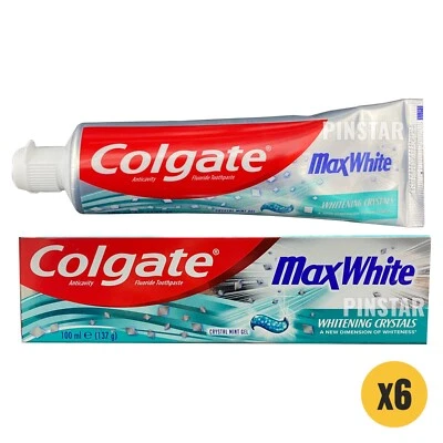 6 X 100ML Colgate Max White Crystal Mint Toothpaste With Whitening Crystals