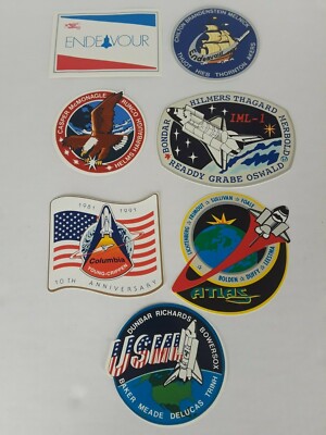 Lot Of 7 Vintage NASA Stickers Space Shuttles Endeavour Atlas Columbia