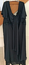 WOMENS BLACK CREPE BEADED ROAMANS MOTHER OF THE BRIDE DRESS FORMAL SIZE 34W 58"