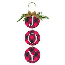 Christmas Decoration JOY Wall Sign, Buffalo Check Plaid Wreath for Front Door