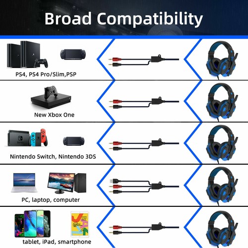 3.5mm Gaming Headphones Mic LED Headset Stereo Bass Surround For PC Xbox One PS4 - Picture 8 of 32