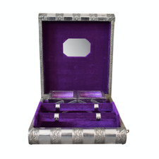 X-Large Antique Jewellery Box DOUBLE Rod with Violet  Purple Velvet Lining UK