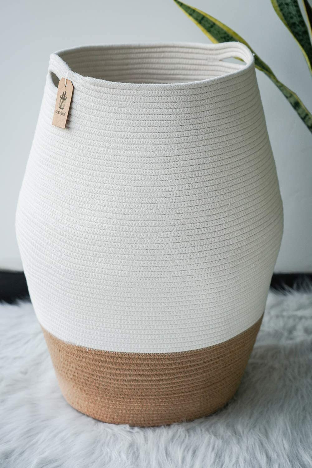 Large Tall Wicker Laundry Hamper with Soft Cotton Rope Weave Design-image
