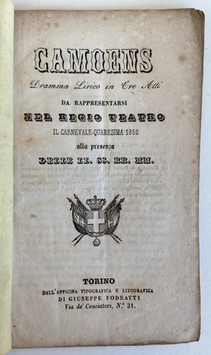 LIBRETTO OPERA CAMOENS DRAMMA LIRICO TORINO TEATRO REGIO CARNEVALE/QUARESIM 1852 - Imagen 2 de 3