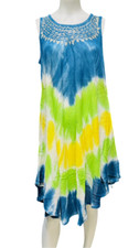Womens Summer Sun Dress Umbrella Tie Dye Flower Beach Resort Wear Boho Hippie