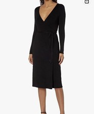 GUESS Women's Long Sleeve Everly Wrap Sweater Dress Black Sz XL