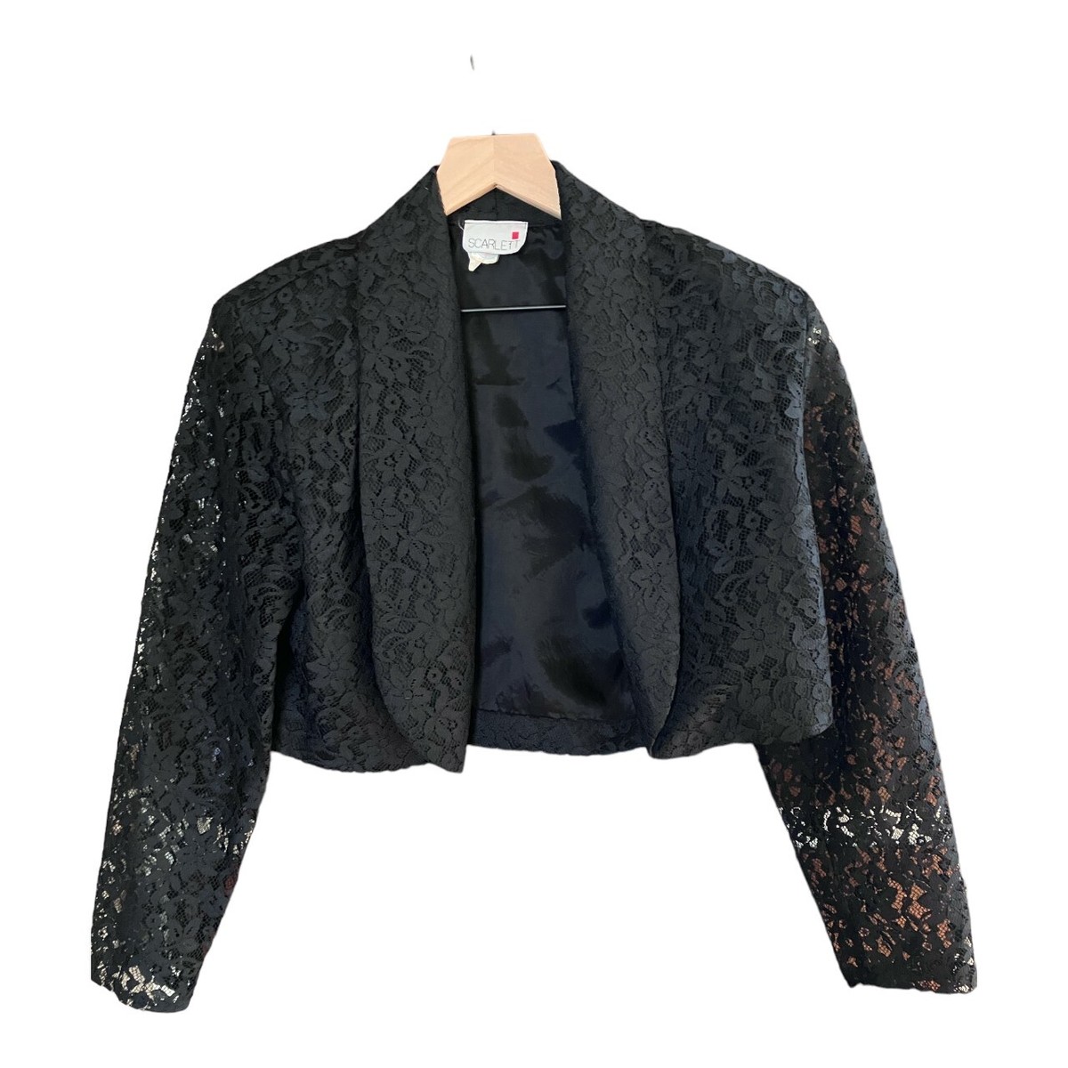 Vintage 90s Goth Black Lace Bolero Blazer Cropped Jacket