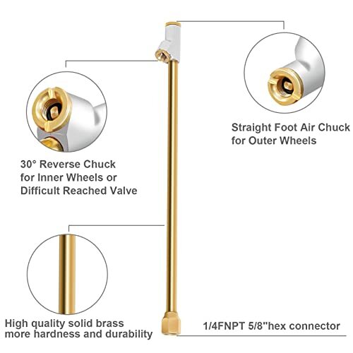 GODESON Air Chuck for Semi Truck 1/4" FNPT 11.8" Extended Reach Dual Head Bra... - Picture 2 of 7