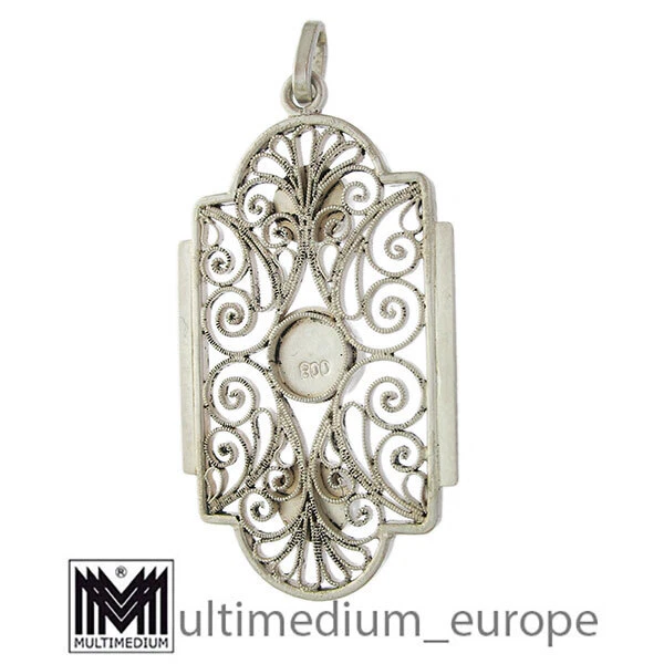 Art Deco Silber Anhänger filigran Perlmutt pendant mother of pearl - Bild 4 von 4