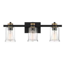 CORDELIA LIGHTING 23 in. 3-Light Black Vanity Light with Clear Glass Shades