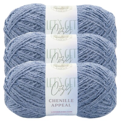 (3 Pack) Lion Brand Yarn 941-108AE Chenille Appeal Yarn, Blue Granite