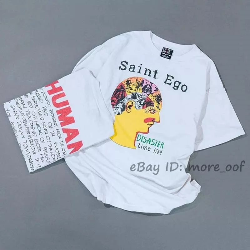 Saint Michael Brain hort Sleeve Tee Vintage Print Loose Crew Neck T-Shirts New