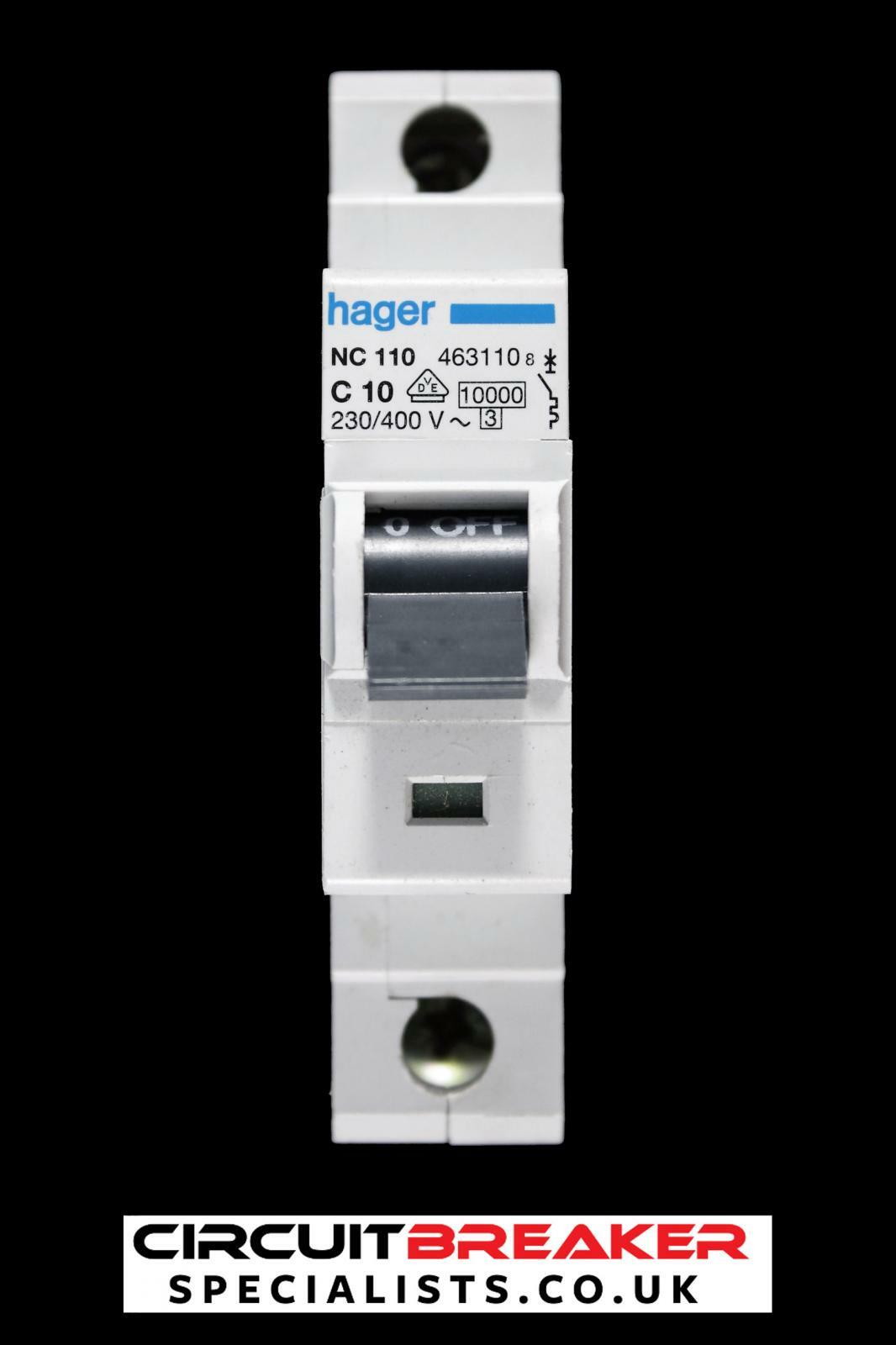 HAGER 10 AMP CURVE C 10kA MCB CIRCUIT BREAKER NC110 463110
