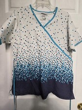 UA Scrubs Scrub Top Size L-Aqua/White/Grey Mock Wrap-Chest 22.5"/L 27.5"