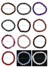 8mm Assorted Multicolor Natural Gemstone Round Beads Elastic Bracelet 7.5''