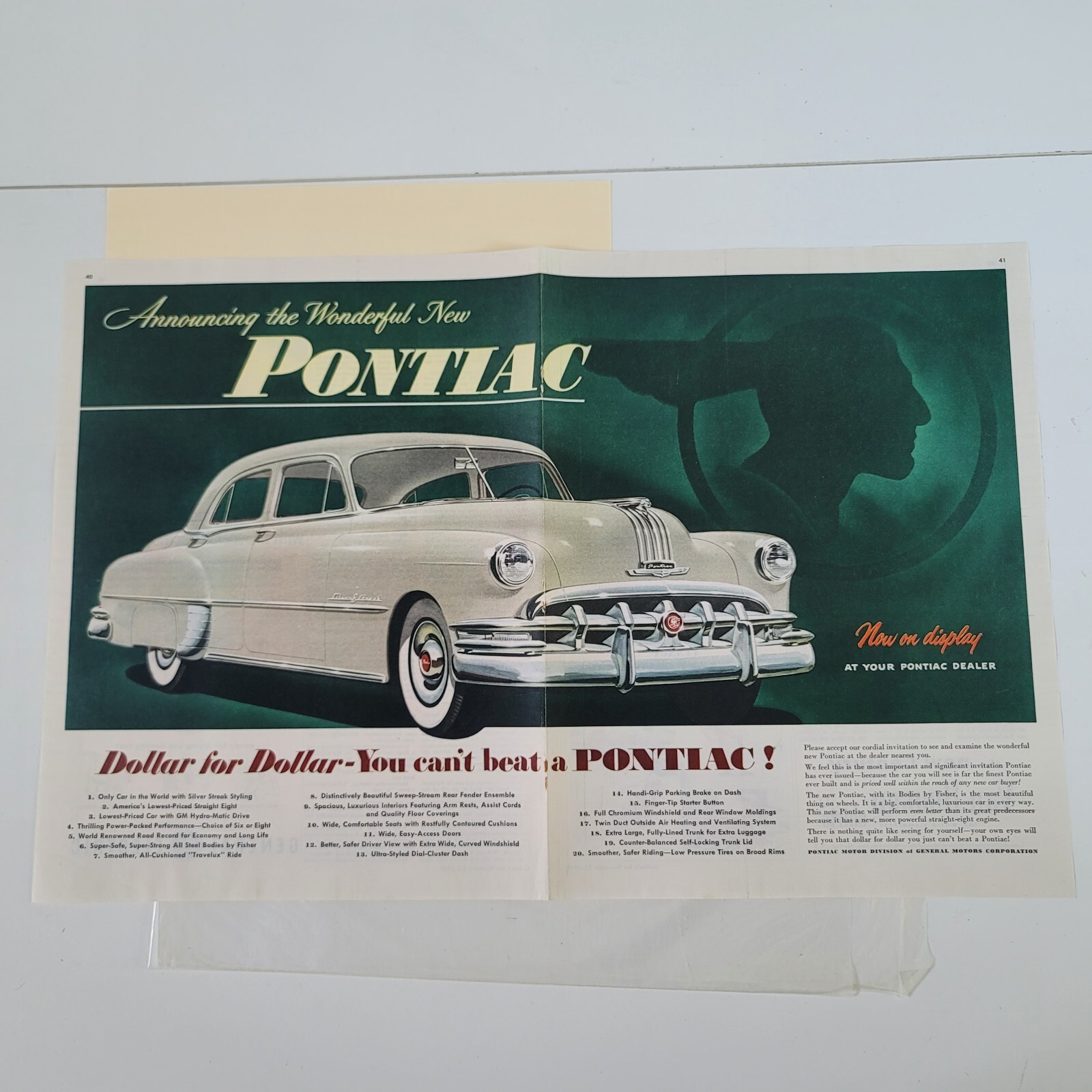 Vintage 1949 Pontiac Silver Streak Two Page Original Ad (#1)