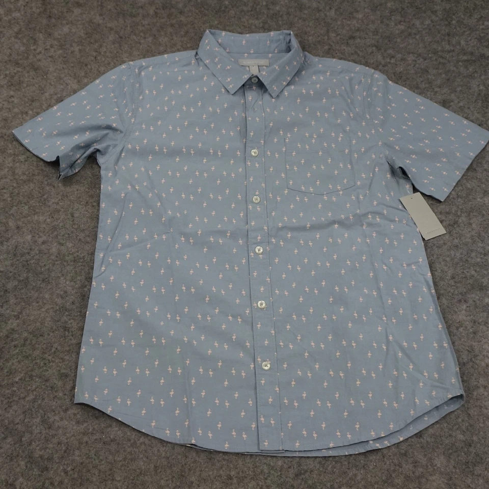 Camisa con botones Nordstrom para niños XXL 18 20 azul cambray rosa flamenco Foto 2 de 4