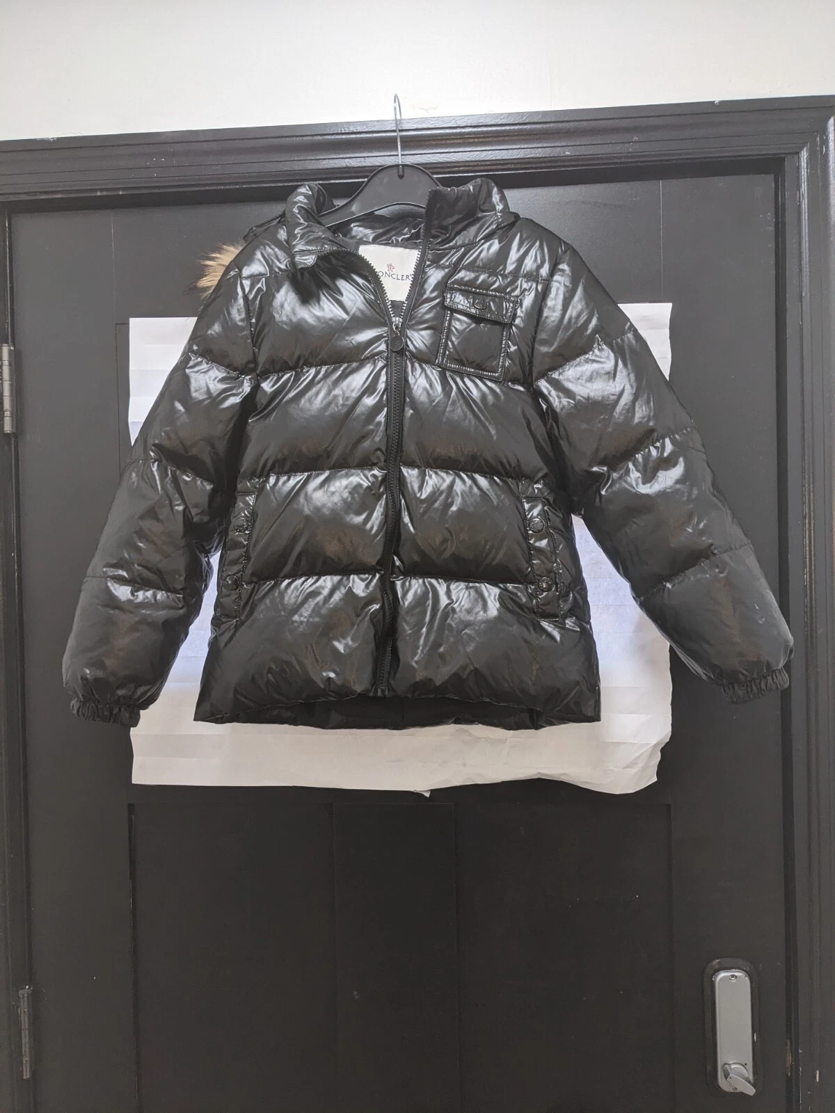 Moncler piumino nero bambino ragazza taglia 12 cappuccio pelliccia