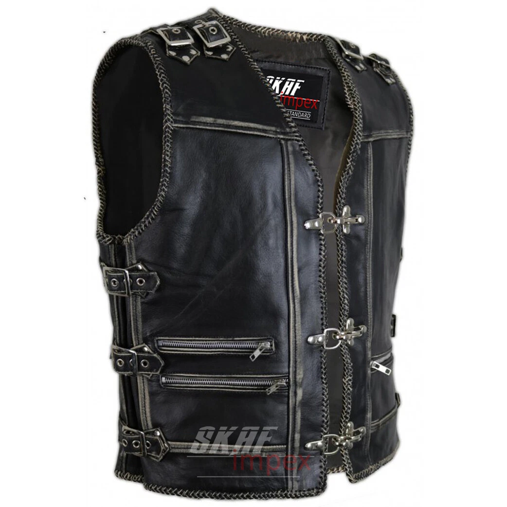 Men's Genuine Leather Rocker Biker Vest – Heavy-Duty Motorcycle Waistcoat
