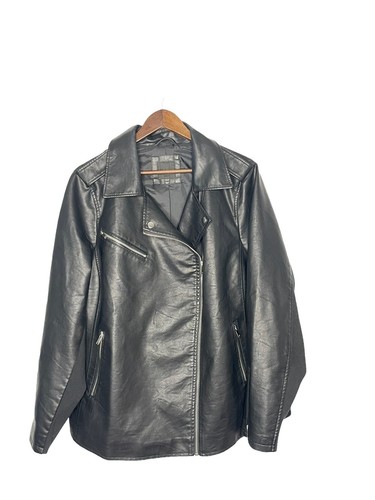 Lane Bryant Gr. 22/24 schwarz Kunstleder Moto Motorradjacke Damen