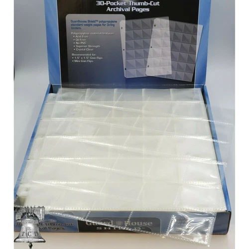 10 Coin Holder 30 Pocket Page 1.5 x 1.5 GUARDHOUSE Thumb Cut Flip Storage Pages